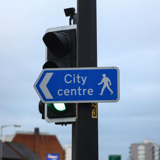 city centre pedestrain street sign