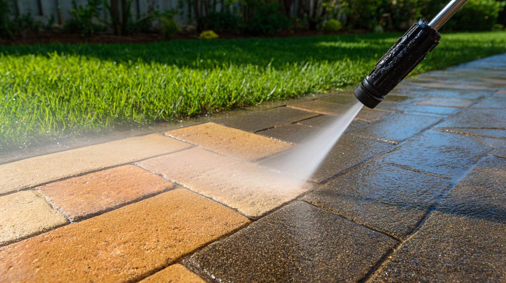 pressure washing brick floor