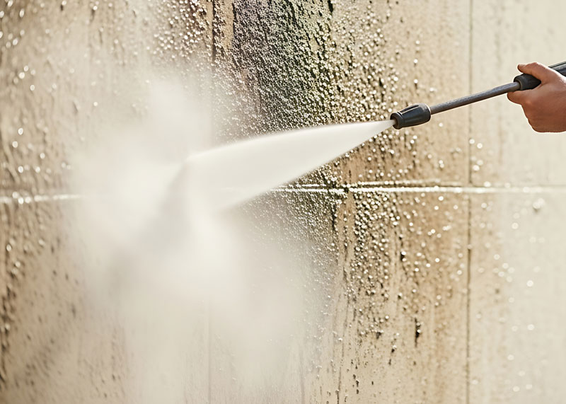pressure washing mould from building